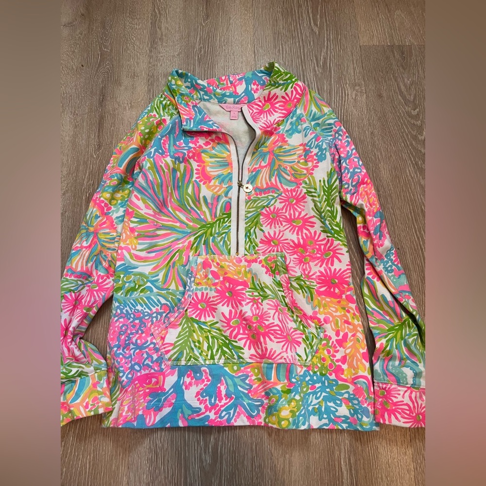 Lilly Pulitzer pullover quarter zip floral print gold zipper pocket size small